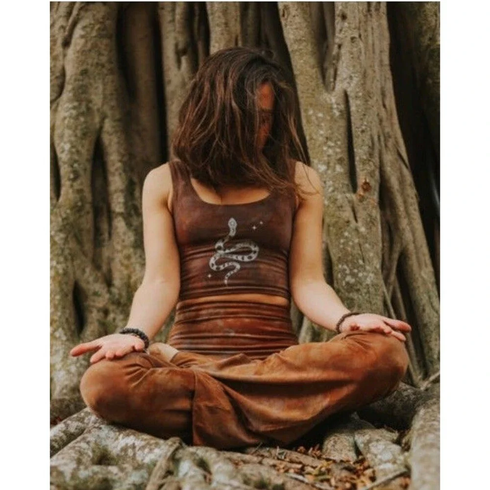 Purusha People ‘Awakening Rising’ Yoga Top 1X Snake Moon Phase RARE Crop Boho - Picture 4 of 4
